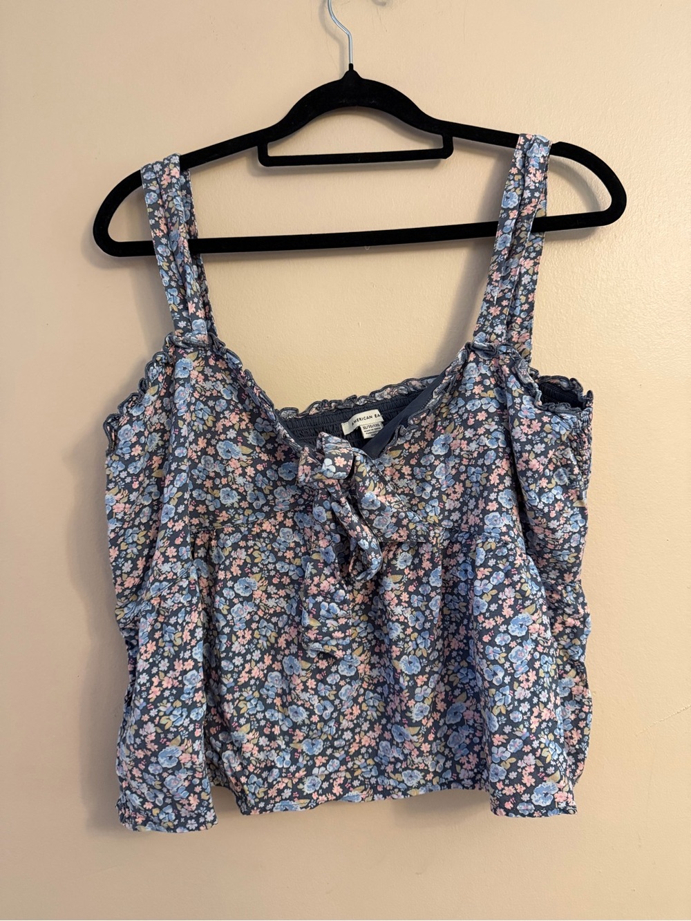 American Eagle Outfitters Blue Floral Tie-Front Cami